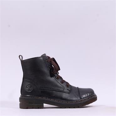 Rieker Laced Biker Boot With Side Zip - Brown Leather